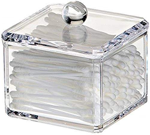 KW Collection Square Acrylic Cotton Ball Pads Gauze Swab Holder Organizer Q-tip Dispenser Storage Canister Bathroom Container Flossers Box Case (3.5 x 3.5 x 3 inches  Single Tier  Transparent) - Image 2